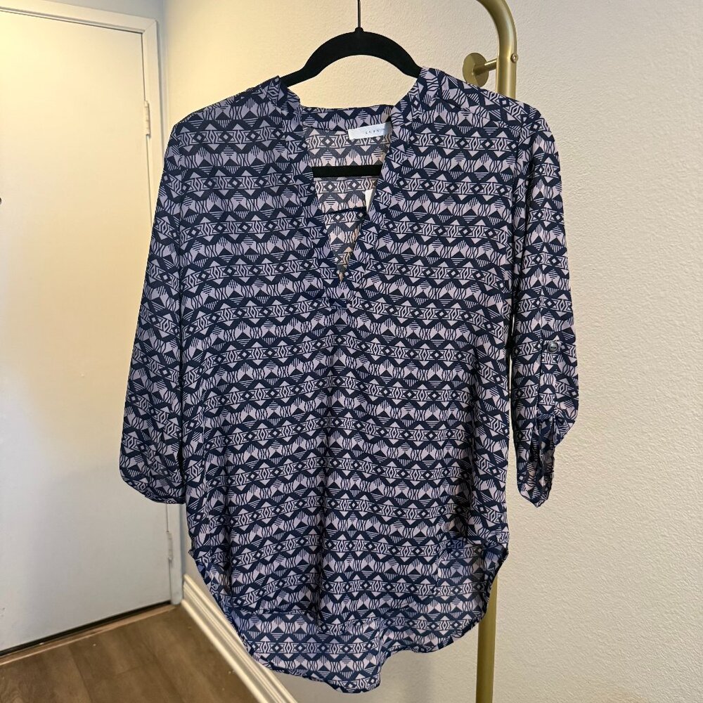 NWT - Women's Lush Ink Blue Print Blouse - S